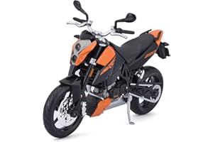 BAUER SPIELWAREN Maisto KTM 690 Duke: fedele modello di moto 1:12, con supporto mobile, sospensioni e ruote rotanti libere, 17 cm, nero-arancione (531181)