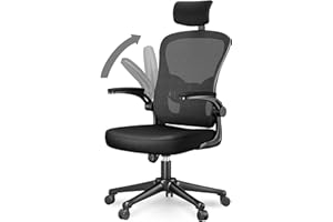 naspaluro Silla de Oficina Ergonómica con Soporte Lumbar, Silla de Escritorio con Reposacabezas Ajustable, Reposabrazos Abatibles, Respaldo Transpirable, Silla Giratoria para Oficina en Casa, Negro