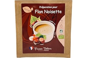 FRANCE DELICES FRANCE DÉLICES - Préparation Pâtisserie Pour Flan À La Noisette Bio - Dessert Ou Goûter Gourmand Et Naturel - Prêt En 5min - Fabrication Artisanale En France – Sans Gluten - 4 Pers. - 40g