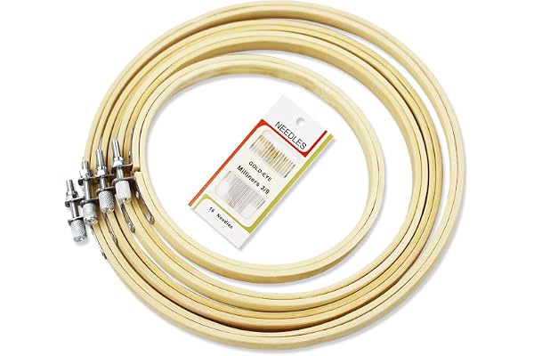 4 Pièces tambours à broder en bambou de tailles différentes Bambou Anneau de Broderie Bois Réglable, Arceau de Broderie Cercle de Broderie pour Art Craft Handy Sewing