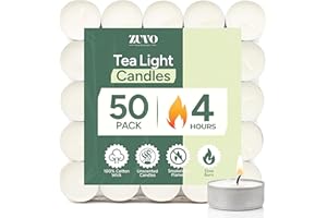 Tea Lights Candles 4-Hour Burn (50 Pack) - White t Lights - Unscented 3.8 x 1.3 cm - 4hr - Zuvo