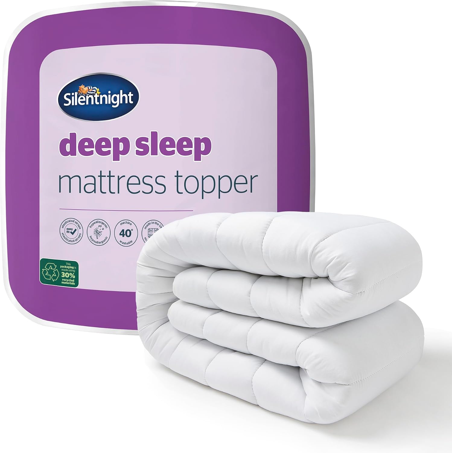 Silentnight Deep Sleep Mattress Topper Double Bed - Soft Supportive Comfortable Durable Bed Topper with Easy Fit Elasticated Straps - Hypoallergenic and Machine Washable - Double - 190x135cm