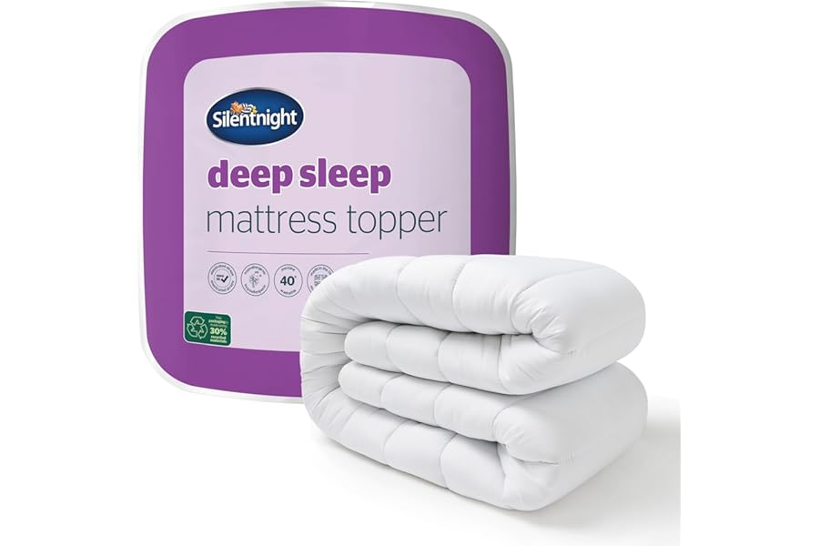 Silentnight Deep Sleep Mattress Topper Double Bed - Soft Supportive Comfortable Durable Bed Topper with Easy Fit Elasticated Straps - Hypoallergenic and Machine Washable - Double - 190x135cm
