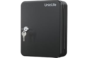 Uniclife Nyckelskåp med 28 nycklar med 2 stängningsnycklar nyckelorganiserare svart matt säkerhetslåda med krokar och stora nyckelringsetiketter i 5 färger