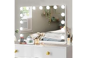 YOSHOOT BYBYME Hollywood Vanity Mirror Dressing Table Mirror With 15 Dimmable bulbs 3 Color Lights For Makeup,Type-C and USB Output Port, Smart Touch Mirror with Adjustable Brightness for Bedroom(Black)