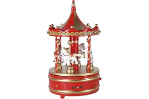 OBC-KUNSTHANDWERK Spieluhr Karussell, H: 23 cm, rot/Gold, handbemalt im Kunsthandwerks-Stil