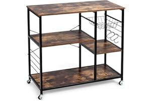 CASART Kitchen Baker’s Stand, Industrial Oven Shelf with Mesh Basket and S-Hooks, Metal Frame Baker’s Storage Rack for Home Kitchen, Restaurant (with Wheels)