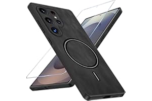 Migexxkj Handyhülle für Samsung Galaxy S25 Ultra Hülle mit Schutzfolie, Schutzhülle PU Leder mit Kameraschutz für Mag-Safe für Galaxy S25 Ultra Cover Tasche (TOP Militärschutz & Magnetisch) (Schwarz)
