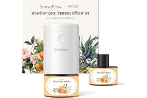 ‎SENSEFLOW SenseFlow Aroma Diffuser für Ätherische Öle SF101, Wasserloser Ultraschall Duftstecker Raumduft, 100% pflanzlich Lufterfrischer, 120-Tage Aroma für Zuhause, Hotel bis zu 100 m²- Zitrus-Zedern Verbene