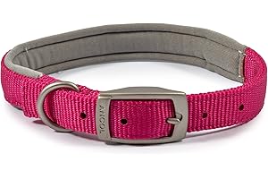 Ancol Viva Padded Soft Touch Dog Collar with Satin Buckle - Adjustable Weatherproof Comfortable Pet Neckband, Pink, 55-63cm