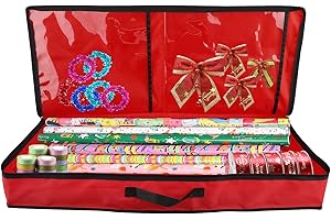 SUREH Contenitori lunghi di carta da imballaggio Organizer per avvolgere la carta da imballaggio borsa sotto il letto con tasche trasparenti per riporre più rotoli di carta regalo