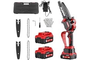 OLYSPM Mini Motosega a Batteria,6 Pollici Sega a Batteria per Potatura,Motosega Elettrica con Motore Brushless Aggiornato,Display LED,per Il Taglio Del Legno(2 Batterie da 21V 2000 mAH/2 Catene)