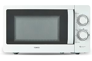 Tower T24042WHT Manual Microwave with Sleek Mirror Door, 800W, 20L, White & Chrome