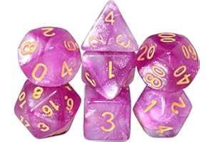 SmartDealsPro - Set di dadi poliedrici glitterati con tasche per DND RPG MTG Dungeon and Dragons Table Roll Games D4 D8 D10 D12 D20 (rosa-bianco)
