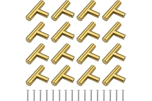 hocadon 16 x Tiradores Cocina Dorados Pomos y Tiradores para Muebles 12x50mm Tiradores de Armario de Acero Inoxidable para Cocina, Cajones, Puertas, Muebles, Baños