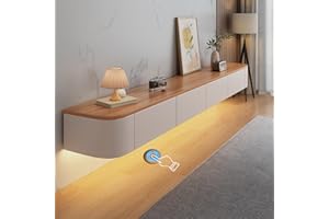 HYANXUE Soporte flotante para TV, estantes de TV montados en la pared con puerta, consola multimedia de TV, armario flotante para TV, banco de TV de gran almacenamiento debajo de la TV (madera + LED