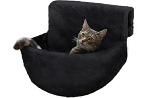 Petlicity Deluxe Radiator Cat Bed, Round Cosy and warm fleece beds Basket Cradle Hammock, Solid & Durable Iron Frame handling heavier Animals, Perfect for Cats, Kittens, Puppy Dog (Black)