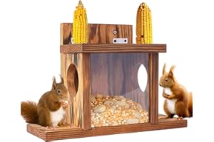 MEETOZ Carbonized Wooden Squirrel Feeder for Outside, Squirrel House, Chipmunk Feeder Hold Corn, Corn Cob, Peanuts (Brown)