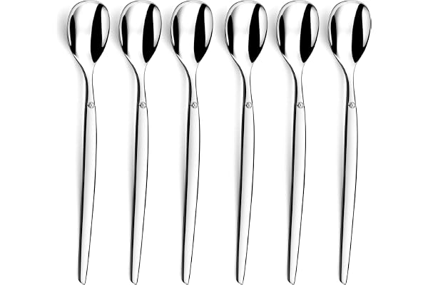 LOU LAGUIOLE - Lot de 6 cuillères à glace et long drink - Jet - Acier inoxydable 18/0, Finition Miroir - Longueur 185 mm