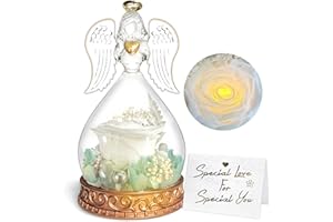 ‎INYESKON inyeskon Ewige Rose Geschenke, Ewige Rose in Engel Glaskuppel, Konservierte Blumen Handgemachte Ewige Rose für Frauen Freundin Mutter zu Valentinstag Weihnachten Geburtstag (Weiß)