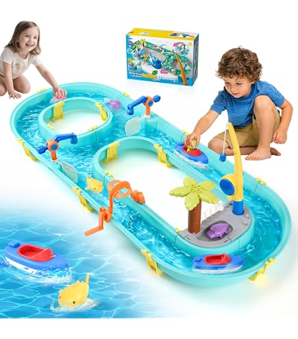 Évier De Jeu électrique – Thème éléphant, Eau Recirculée, Jet Volcanique, Pêche, Toboggan – Dès 1-3 Ans – Bleu
