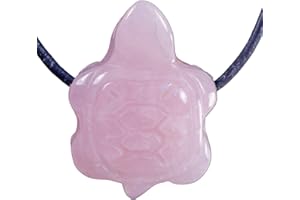 Lebensquelle Plus Schildkrötenanhänger aus Rosenquarz | Edelstein Tieranhänger Schildkröte | Gebohrter Anhänger mit Baumwollband