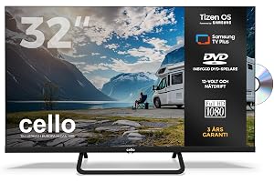 Cello Ctrav-32TZF 32" Smart LED 12V TV/DVD med Tizen OS (Samsung), 3 års garanti, Pitch Perfect-ljud, Netflix, Prime Video, B