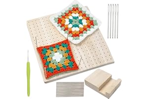 ALONGEN Tablero de bloqueo de madera hecho a mano, tablero de bloqueo para Granny Square, tabla de bloqueo superestable para ganchillo y proyectos de punto, kit completo con 20 pasadores de acero inoxidable,