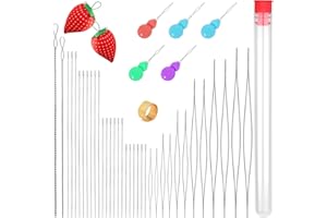 Riddur 44 Stücke Perlen Nadel Set, Bead Ndeln, Große Augen Perlen Nadeln mit 4 Größen Gerade Dünne Perlen Nadel, Perle Einfädler, Fingerschutz und Nadelkissen für Perlen Weben, Schmuck Herstellung