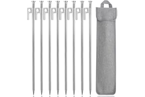 GOLDMIKY Piquetas de Tierra estables de 30 cm, Resistentes a Las tormentas de 30 cm, piquetas estables, piquetas de Metal para Camping, con Gancho y Agujero para Senderismo al Aire Libre (8 Unidades) (Plata)