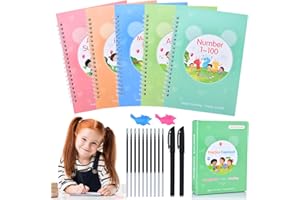 VZOXL Magic Practice Copybook for kids, Reusable Handwriting Workbooks for Preschools, Groove Template Design and Magic Ink Calligraphy Hand Lettering Copybook for Kids Ages 3-8 (5 Books with Pens)