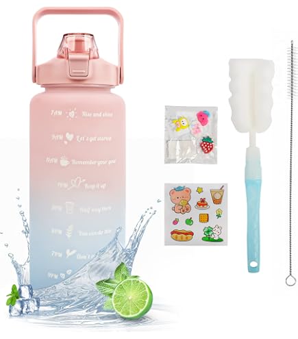 KETIEE Gourde 2L Avec Paille - Bouteille Sportive Sans BPA, Marquage Temps Motivation, Anti-Fuite (Violet Bleu)