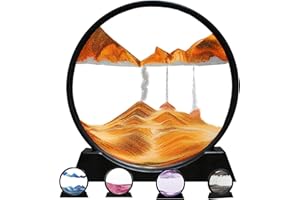 DEAUTIE 3D Sanduhr Tiefsee-Sandlandschaft, Moving Sand Art, 3D Sanduhr, Sandbilder Zum Drehen, Sandbild Geschenke Sanduhr Deko Aesthetic für Büro Wohnzimmer Schreibtisch Erwachsene Kinder (Orange 12”)
