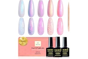 YSUVIN Vernis Semi Permanent, 5 Couleurs Vernis Gel Semi-permanent Nacré, Blanc Perle Milky Rose Violet Nacré Shell Brillant Vernis à Ongles Soak Off UV LED French Manucure Gel Nail Polish