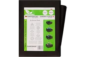 GARDENIX® 8 m² Tessuto Non Tessuto Anti Erbacce, Peso 50 g/m², Stabilizzazione UV, Nero (1,6m x 5m)