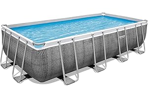 Bestway Power Steel Ersatz Frame Pool ohne Zubehör 488 x 244 x 122 cm, Rattan-Optik (Schiefergrau), eckig