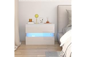 Rcynview Mesita de noche brillante de madera y acrílico, con 2 cajones, cómoda de noche, dormitorio, cómoda, mesa auxiliar, color blanco, para cama, 38 x 60 x 46 cm