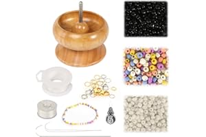 WGDVVJV Wooden Bead Spinner Bead Spinner Beading Kits Wooden Bead Holder DIY Making Bead Spinner Kit with Multicolored Beads, Elastic Line, Curved Beading Needle for Craft DIY Jewelry Making