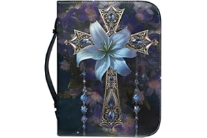 Poceacles Bibelhülle aus PU-Leder für Damen und Herren, Kinder, Bibeltasche, Bibelstudium, Buchschutz, große Kapazität, Bibelhülle mit Griff, Blaues Blumenkreuz, xxl