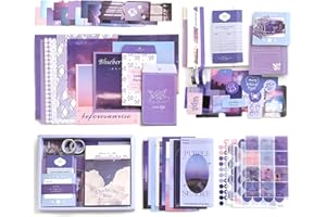 YumSur Scrapbook Zubehör Set,Scrapbooking Papier Ästhetisches mit A6 Raster Notizbuch, Scrapbooking Aufkleber, Dekoratives Schreibpapier, DIY Geschenk für Mädchen Damen Grußkarten Dekoration (Purple)