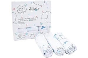 BUBBLIN - COCCOLA IL TUO BIMBO Bubblin, Set di 3 Mussole Neonato, 80x80 cm, Teli Neonati Quadrati, Tessuto doppio,100% Cotone Naturale, Certificato OEKO-TEX, Copertina Neonato, Unisex, morbide e soffici, Regalo Neonati (Orsetto)