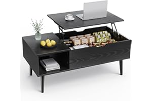 ‎SWEETCRISPY Sweetcrispy Couchtisch Höhenverstellbar, Tisch Wohnzimmertisch, offener und versteckter Stauraum Couchtisch, Sofatisch Beistelltisch, 100 x 50 cm Sofatisch aus Holz für Wohnzimmer, Schwarz