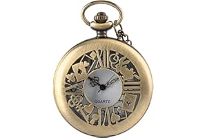 Akopiuto Alice nel Paese delle Meraviglie Orologio da tasca al quarzo Collana con ciondolo in vetro marrone scuro Regali per donne Ragazze