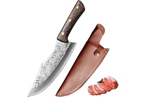Fubinaty 8 Inch Chefs Knife Handmade Forged Kitchen Knives Multifunctional High Carbon Stainless Steel Cooking Knife with Leather Sheath and Full Tang Wenge Wood Handle