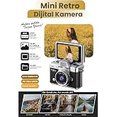 Mini Dijital Kamera Anahtarlık Kamera 1080P Ekranlı Flaşlı Selfie Video Vlog Kamerası - Siyah