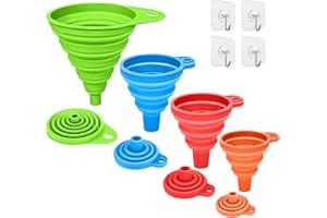 JIEGUANG Entonnoirs Pliables En Silicone, 4 Tailles Entonnoir De Cuisine, Entonnoir En Silicone Pour Transfert Liquide Alimentaire (S/M/L/XL)