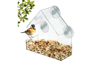 THOLIRE Window Bird Feeder – Clear Acrylic Bird Feeder with Strong Suction Cups & Roof – Easy Fill & Clean, Seasons