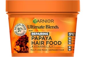 Garnier Hair Food 3-in-1 Hair Treatment Mask, Intensely Nourishes and Repairs Hair, For Damaged Hair, No Silicones, Vegan Formula, Papaya, Ultimate Blends, 400ml