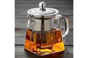 LiRiQi szklany dzbanek do herbaty z sitkiem ze stali nierdzewnej, odporny na wysokie temperatury, wyjmowany, 950 ml, z pokrywką, odpowiedni do herbaty czarnej, owocowej, zielonej, pachnącej oraz