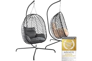 GOODS+GADGETS Silla Colgante con armazón; Tumbona suspendida de ratán para Exteriores e Interiores; Columpio Huevo Ideal para jardín, terraza, rincón de Lectura. Capacidad de Carga de 120 kg (Negro)